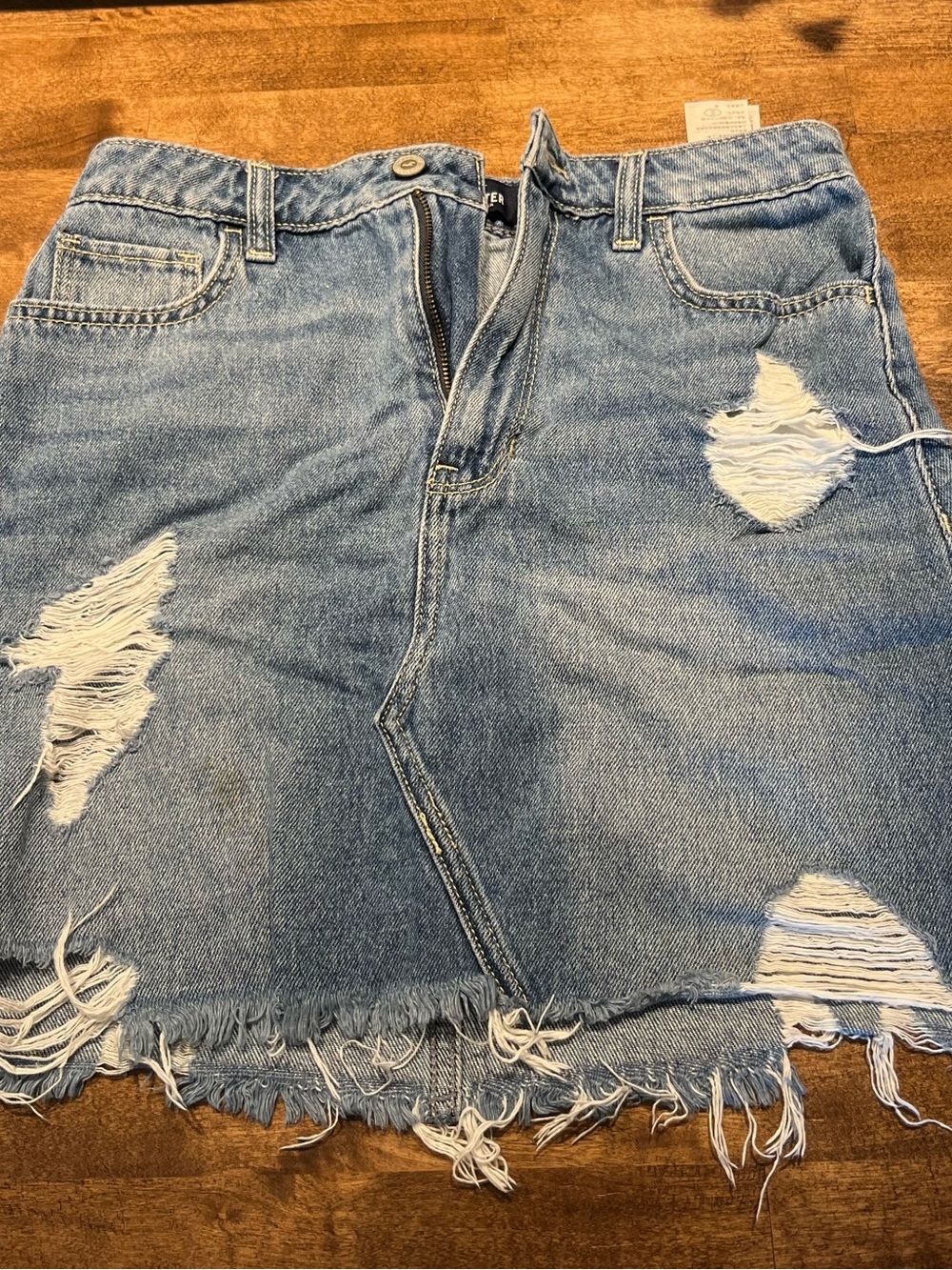 Hollister Light Blue Distressed Denim Mini Skirt